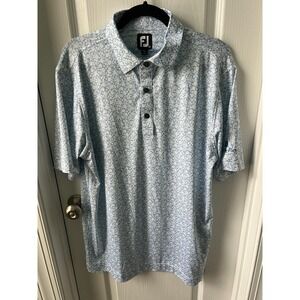 FootJoy Mens Polo Shirt Blue White Floral "Spring Run" Short Sleeve Size M